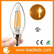 Leadleds E12 4 Watt LED Filament Candelabra Light Bulbs, 40W Incandescent Replacement, Warm White 2700K Chandelier Torpedo Tip 110V AC