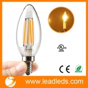 China Leadleds E12 4 Watt LED Filament Candelabra Light Bulbs, 40W Incandescent Replacement, Warm White 2700K Chandelier Torpedo Tip 110V AC factory